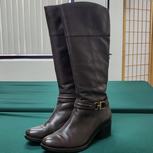 Bandolino leather wide calf tall knee-high boots brown EUC size 10M Bdulla style - Picture 1 of 9